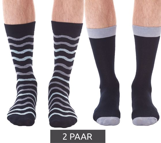 2 paires de chaussettes en coton HEALTHY SEAS chaussettes longues durables fabriquées à partir de filets de pêche recyclés et de coton biologique unies et à motifs bleu foncé