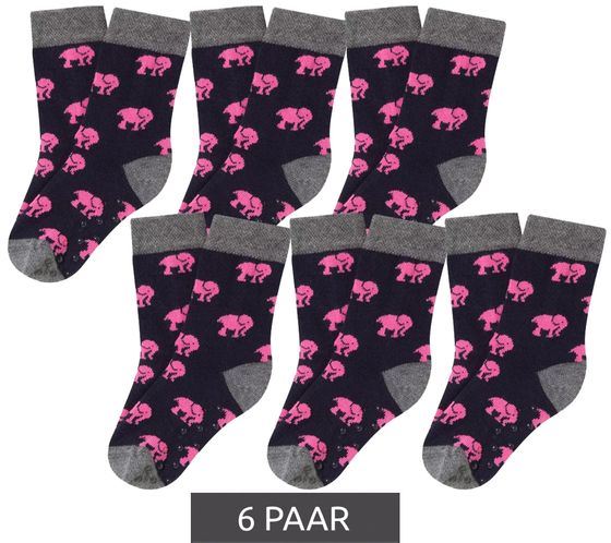 6 paia di calzini per bambini in cotone Moustard con stampa all-over di elefanti e calzini con motivo a stopper, calzini per neonati 20S-OSTR-1224 20S-ELEP Nero/Rosa/Grigio