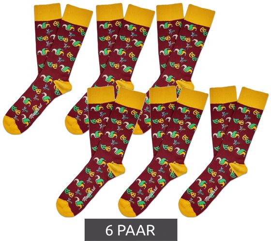 6 paires de chaussettes en coton pour hommes Moustard Mardi Grass avec imprimé intégral de casquettes d'arlequin et de bouffon chaussettes longues 17S-MGRASS-M Jaune/Rouge foncé/Jaune