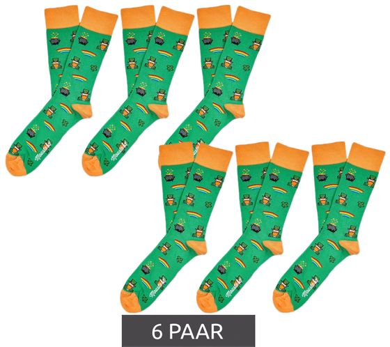 Lot de 6 paires de chaussettes en coton moutarde pour homme avec imprimé arc-en-ciel et pot doré 17S-SPATR Vert/Orange/Blanc