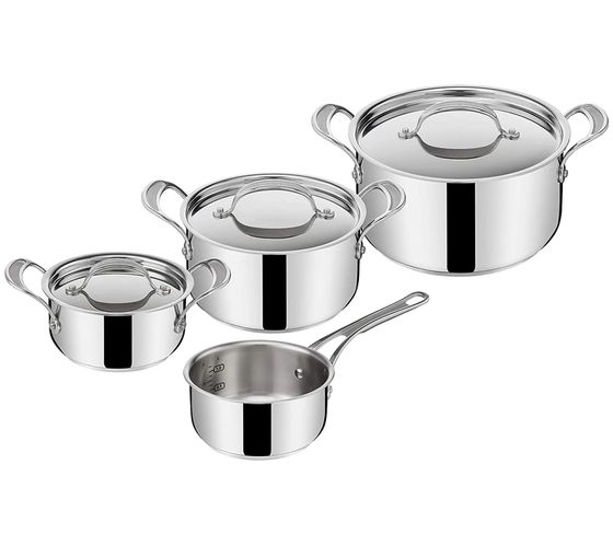 7-piece Tefal Classic pot set by Jamie Oliver stainless steel with measuring scale for all types of stoves saucepan pots E307S7 silver