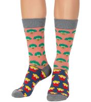 6 Paar Moustard Broccoli vs Fries Herren Baumwoll-Socken mit Pommes und Brokkoli Allover-Print gemusterte lange Strümpfe 18S-BROC Grau/Rosa/Gelb