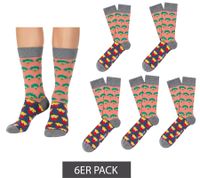 6 Paar Moustard Broccoli vs Fries Herren Baumwoll-Socken mit Pommes und Brokkoli Allover-Print gemusterte lange Strümpfe 18S-BROC Grau/Rosa/Gelb