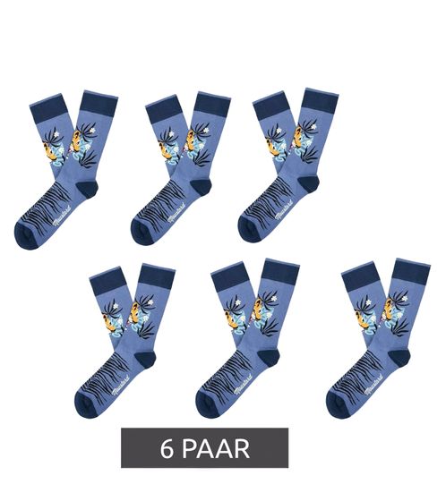 6 pares de calcetines de algodón para hombre Moustard Tiger con estampado de tigre por todas partes, calcetines largos 22S-TIGER Azul/Negro/Naranja