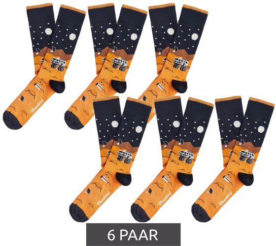 6 pares de calcetines de algodón para hombre color mostaza con estampado del espacio de Marte, calcetines largos 21S-MART en negro, naranja y marrón