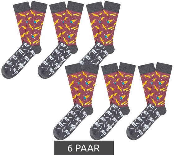 Lot de 6 paires de chaussettes longues en coton Moustard Extinction à motifs de comètes et de dinosaures 18S-EXT Gris/Rose/Multicolore