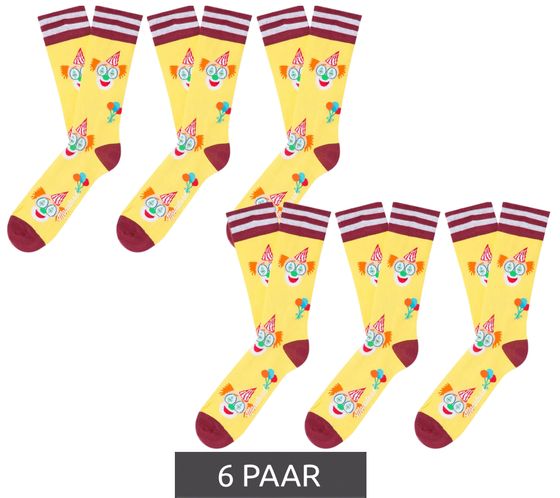 6 paires de chaussettes longues en coton Moustard Clown à imprimé clown et motifs ballons 20S-CLOWN-W Jaune/Rouge/Blanc