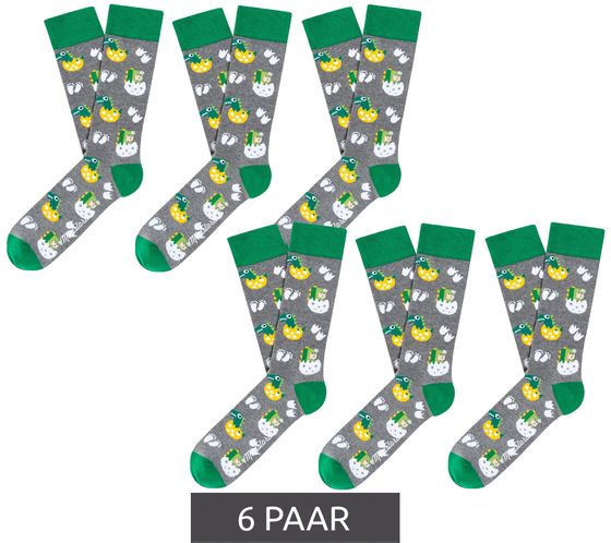 6 pairs of Moustard Dinosaur Egg Hatch cotton socks with hatching dinosaurs patterned long socks 18S-EGG gray/white/green