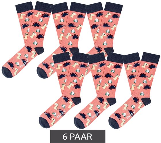 Lot de 6 paires de chaussettes longues en coton pour homme avec imprimé dinosaures et motif moutarde 18S-DINO Rose/Bleu/Beige