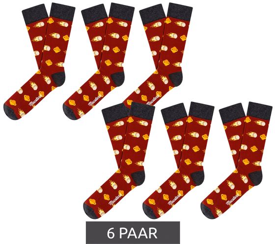 6 paires de chaussettes longues en coton Moustard Comet à motifs comètes et planètes 17S-COMET Rouge/Gris/Coloré