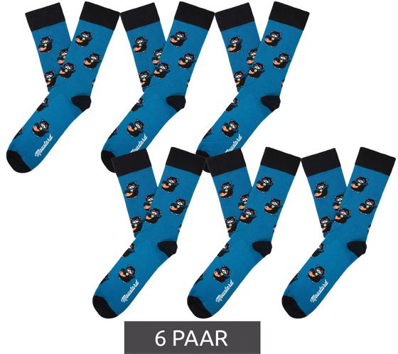 6 Paar Moustard Manekineko Baumwoll-Socken mit Katzen gemusterte lange Strümpfe 22S-MANEKI Blau/Schwarz