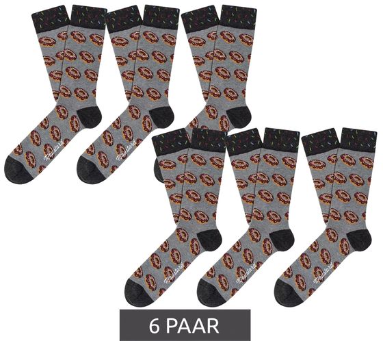 6 pairs of Moustard Donut cotton socks with glazed donuts patterned long socks 18S-DON gray/brown