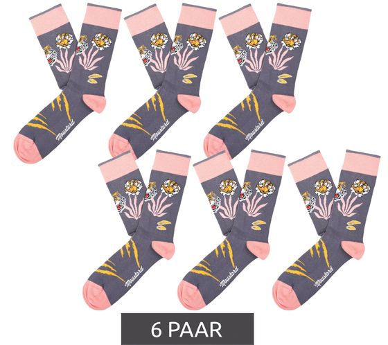 6 Paar Moustard Bengal Baumwoll-Socken mit bengalischem Tiger gemusterte lange Strümpfe 22S-BENGAL Grau/Rosa