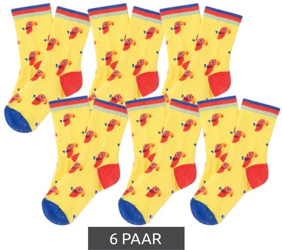 6 pares de calcetines de algodón para niños con estampado de loros, calcetines con tope con estampado de pájaros, calcetines para bebé 20S-PARR ​​amarillo/azul/rojo/naranja