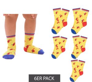6 Paar Moustard Parrot Kinder Baby-Socken Kleinkind Socken mit Papageien-Print gemusterte Baby-Strümpfe Stopper-Socken Baumwoll-Socken Vogel-Print 20S-PARR Gelb/Blau/Rot/Orange