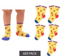 6 Paar Moustard Parrot Kinder Baby-Socken Kleinkind Socken mit Papageien-Print gemusterte Baby-Strümpfe Stopper-Socken Baumwoll-Socken Vogel-Print 20S-PARR Gelb/Blau/Rot/Orange