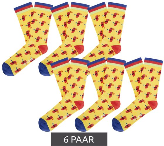 6 paia di calzini in cotone Moustard Parrot con stampa a pappagallo e calzini lunghi 17S-PARR ​​​​giallo/rosso/blu