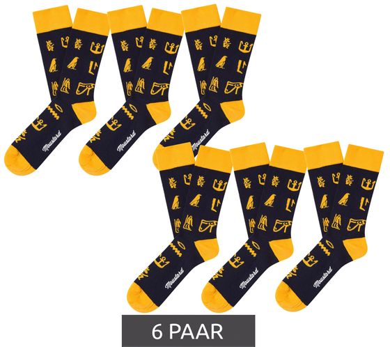 6 paires de chaussettes en coton Moustard Hiéroglyphes avec motifs hiéroglyphes égyptiens chaussettes longues 20S-HIERO Jaune/Noir