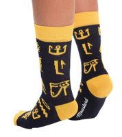 6 pairs of Moustard Hieroglyphs cotton socks with Egyptian hieroglyphs patterned long socks 20S-HIERO yellow/black