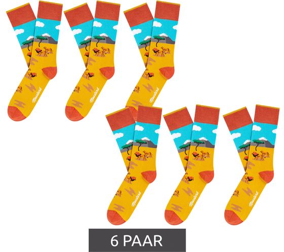 6 paires de chaussettes longues en coton Moustard Lion à motifs lions dans la steppe 19S-LION Jaune/Bleu/Orange