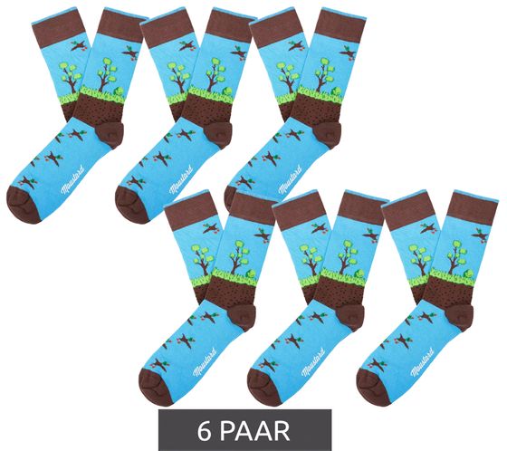 6 pares de calcetines de algodón Moustard Duckhunt con estampado de patos y naturaleza, calcetines largos 22S-DUCK Azul/Verde/Marrón