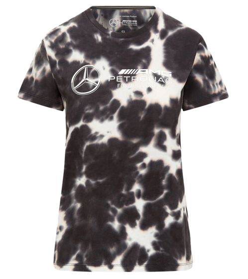 Mercedes-Benz AMG Petronas F1 Tie Dye women's cotton shirt, round neck shirt with team and sponsor logos, T-shirt in a batik look 701225035 001 brown/cream