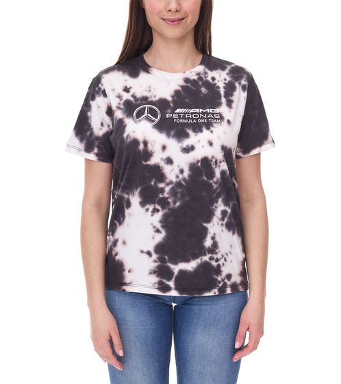 Mercedes-Benz AMG Petronas F1 Tie Dye women's cotton shirt, round neck shirt with team and sponsor logos, T-shirt in a batik look 701225035 001 brown/cream