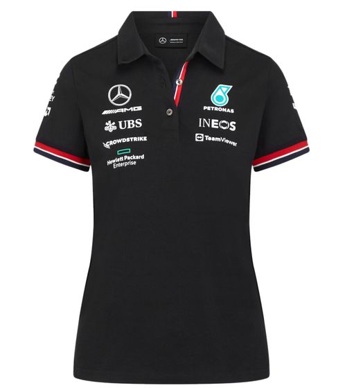 Mercedes-Benz AMG Petronas F1 MAPF1 Damen Baumwoll-Shirt Polo-Shirt mit Team- und Sponsoren-Logos Kurzarm-Shirt 701219231 001 Schwarz