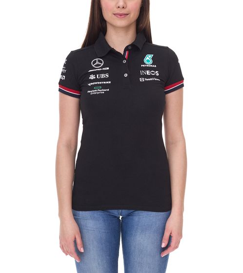 Mercedes-Benz AMG Petronas F1 MAPF1 Damen Baumwoll-Shirt Polo-Shirt mit Team- und Sponsoren-Logos Kurzarm-Shirt 701219231 001 Schwarz