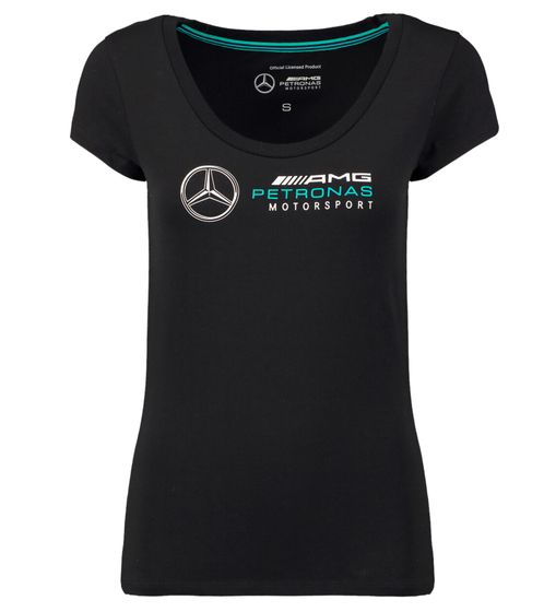 Mercedes-Benz AMG Petronas F1 Logo Tee Women's T-Shirt with large AMG Petronas logo print Cotton Shirt 141181022 100 Black