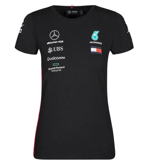 Mercedes-Benz AMG Petronas F1 Driver Tee Damen T-Shirt mit Team- und Sponsoren-Logos Baumwoll-Shirt 141191041 100 Schwarz