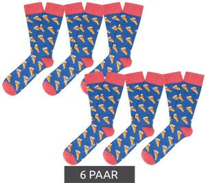 6 pares de calcetines de algodón para hombre con estampado de pizza con mostaza y rebanadas de pizza en estilo salami, calcetines largos con estampado 18S, azul pizza, rojo y amarillo