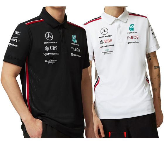 Polo de l'équipe Mercedes-Benz AMG Petronas F1 2023 pour homme, chemise de sport automobile à manches courtes 701223408, blanc ou noir