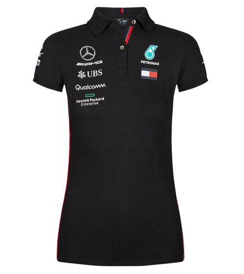 Mercedes-Benz AMG Petronas F1 MAPM RP Damen Baumwoll-Shirt Polo-Shirt mit Team- und Sponsoren-Logos Kurzarm-Shirt 141191042 100 Schwarz