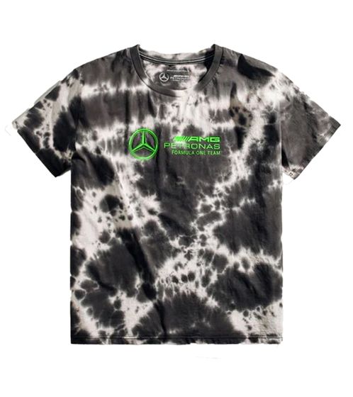 Mercedes-Benz AMG Petronas F1 Tie Dye - Maglietta da donna in cotone con scollo rotondo e loghi della squadra e degli sponsor, T-shirt in stile batik 701225139 001 Nero/Crema