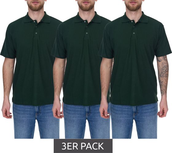 Pack of 3 SANTINO Cws men's simple polo shirt with cotton content, short-sleeved shirt, dark green