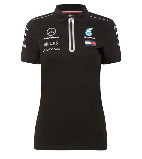 Mercedes-Benz AMG Petronas F1 MAPM RP Damen Baumwoll-Shirt Polo-Shirt mit Team- und Sponsoren-Logos Kurzarm-Shirt 141181062 100 Schwarz