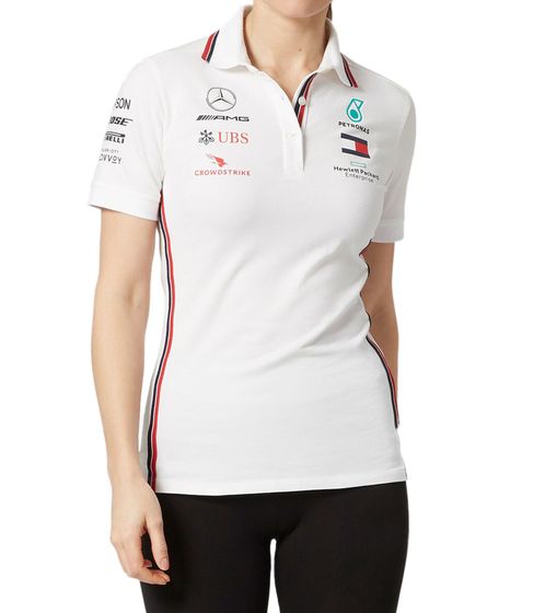 Mercedes-Benz AMG Petronas F1 MAPF1 Damen Baumwoll-Shirt Polo-Shirt mit Team- und Sponsoren-Logos Kurzarm-Shirt 141191042 200 Weiß