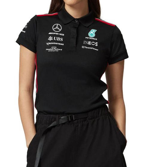 Polo da donna Mercedes-Benz AMG Petronas F1 MAPF1 RP con loghi della squadra e degli sponsor, manica corta, polo 701223407 001 nero