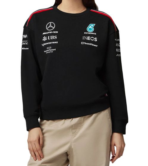 Mercedes-Benz AMG F1 MAPF1 RP Maglione girocollo da donna con loghi della squadra e degli sponsor Maglione in cotone Motorsport 701224806 001 Nero