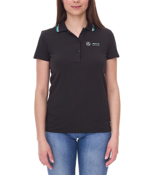 Mercedes-Benz AMG Petronas F1 MAPF1 Polo Damen Baumwoll-Shirt Polo-Shirt mit Team-Logos und farblichen Akzenten Kurzarm-Shirt 701222289 001 Schwarz