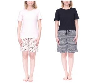 CINQUE Shorty women's cotton pajamas short pants with floral print round neck shirt pink/white or black/white