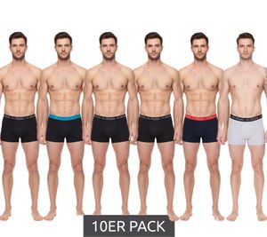 Lot de 10 boxers pour hommes Kappa avec inscription de la marque et logo dans différentes couleurs telles que le noir, le gris, l'anthracite et le bleu