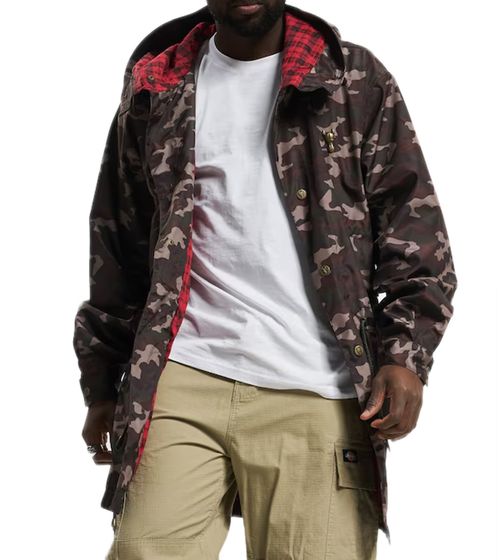 Cavallo de Ferro Herren Parka im Camouflage-Look Herbst-Jacke mit Kapuze Übergangs-Jacke CSJA002 Grün/Schwarz/Rot