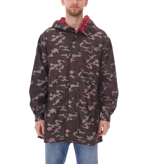 Parka pour homme Cavallo de Ferro au look camouflage Veste d'automne avec capuche Veste de transition CSJA002 Vert/Noir/Rouge