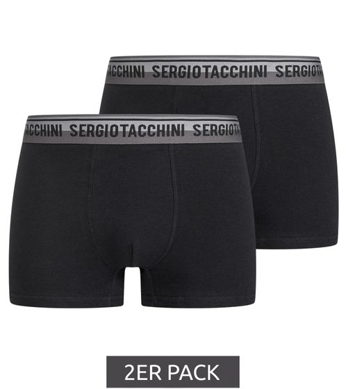 Confezione da 2 boxer da uomo Sergio Tacchini con elastico bicolore e scritta nera Mutande in cotone 160gsm 23.0000.974 Nero