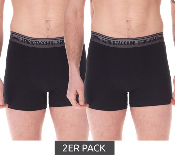 Pack of 2 Sergio Tacchini men's boxer shorts with two-tone waistband and black lettering Cotton underpants 160gsm 23.0000.974 Black