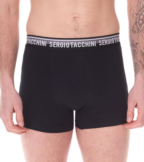 Pack of 2 Sergio Tacchini men's boxer shorts with two-tone waistband and white lettering Cotton underpants 160gsm 23.0000.974 Black/White