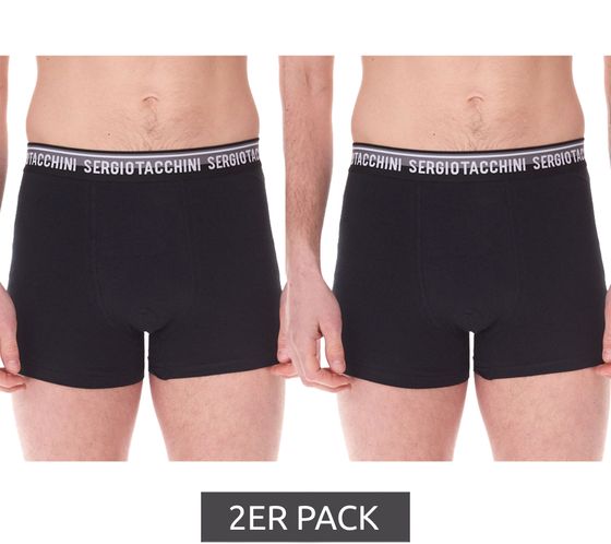 Confezione da 2 boxer da uomo Sergio Tacchini con elastico bicolore e scritta bianca Mutande in cotone 160gsm 23.0000.974 Nero/Bianco