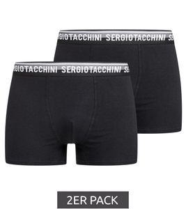 Confezione da 2 boxer da uomo Sergio Tacchini con elastico bicolore e scritta bianca Mutande in cotone 160gsm 23.0000.974 Nero/Bianco